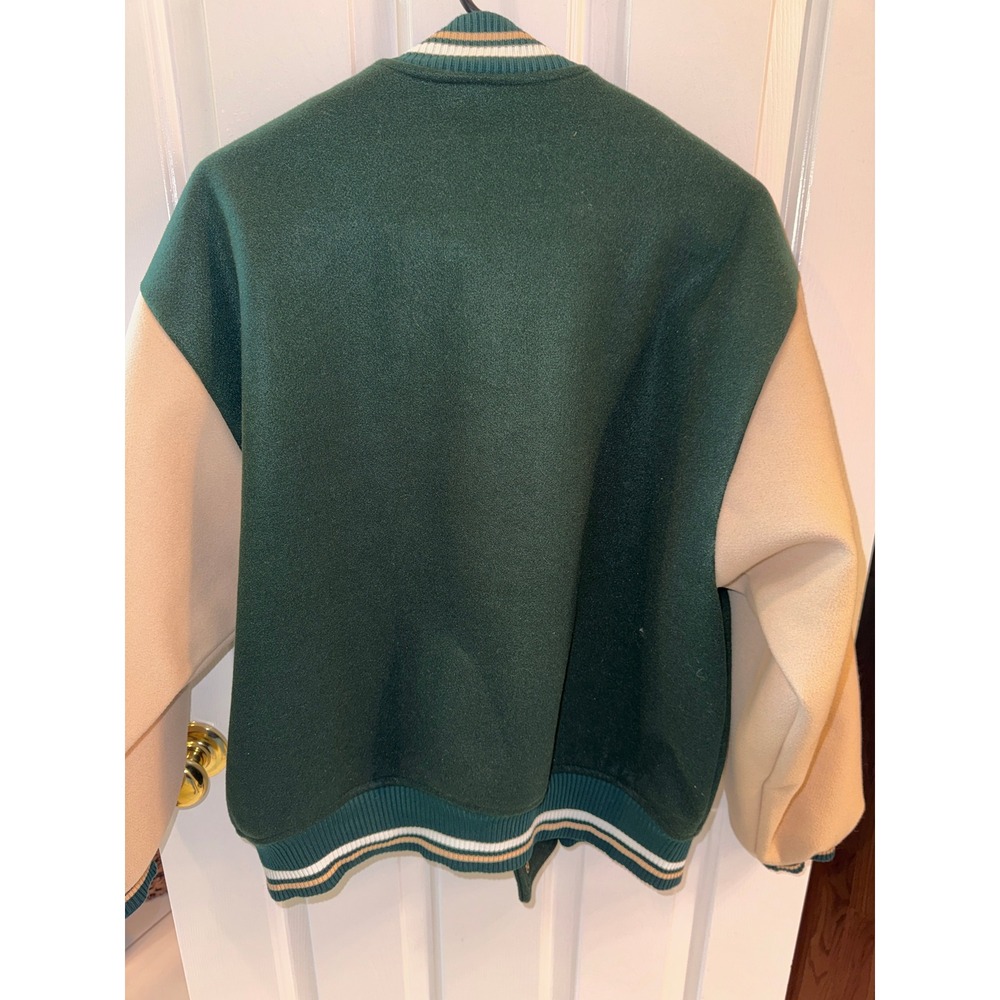 Forever 21 Mens Varsity Jacket Green Tan LA West Coast Football Small - Picture 7 of 10